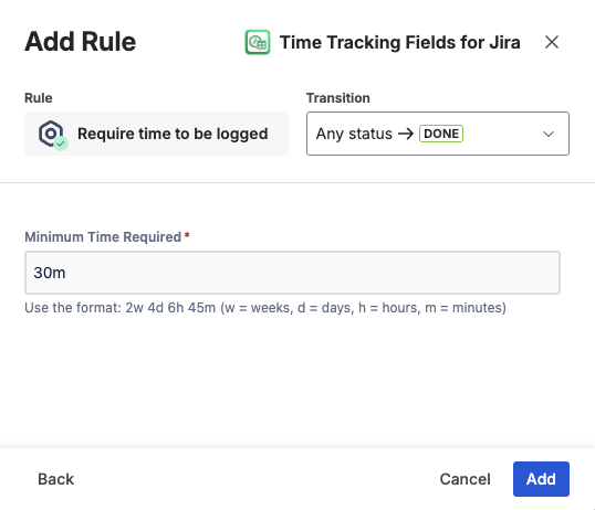 Validator configuration dialog with a minimum time input field